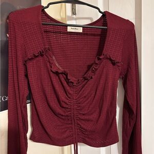 Maroon Ruched Ruffle Blouse